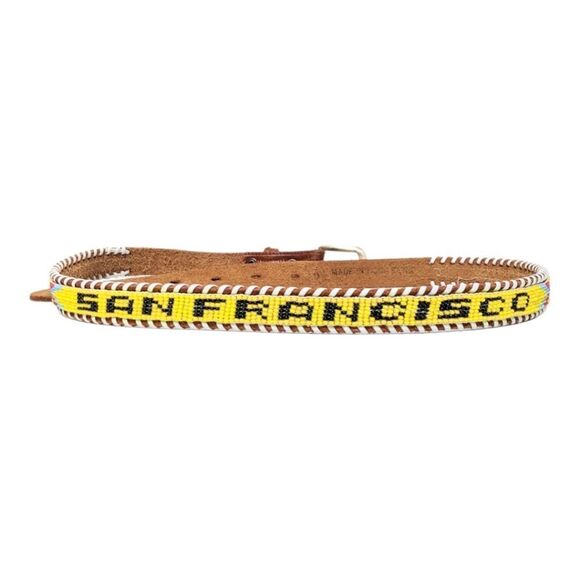 VINTAGE Beaded San Francisco Leather Belt - Picture 1 of 8